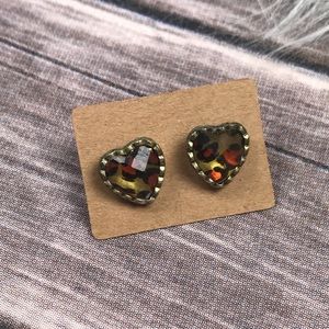 🌼 New! Leopard Print Vintage Style Heart Earrings